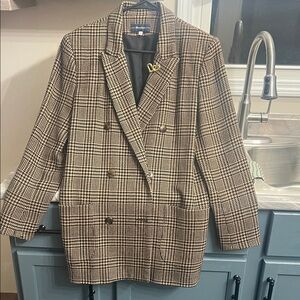 Classic Black and White Plaid Blazer